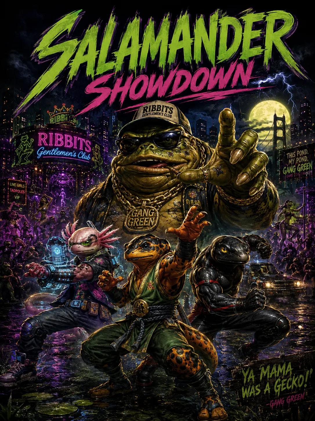 Salamander Showdown key art poster with Gang Green and the salamander crew